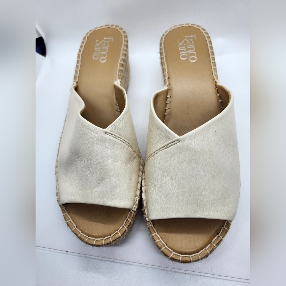 FRANCO SARTO Pinot Espadrille Wedge Sandals Leather Milk Sz 9M